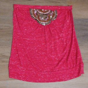 Maurices Beaded Pink Strapless Tube Top Women's Medium Embroidered Summer Top